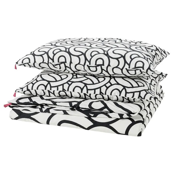IKEA SÖTRÖNN Duvet cover and pillowcase(s), white/black/patterned, Full/Queen - Picture 2 of 6